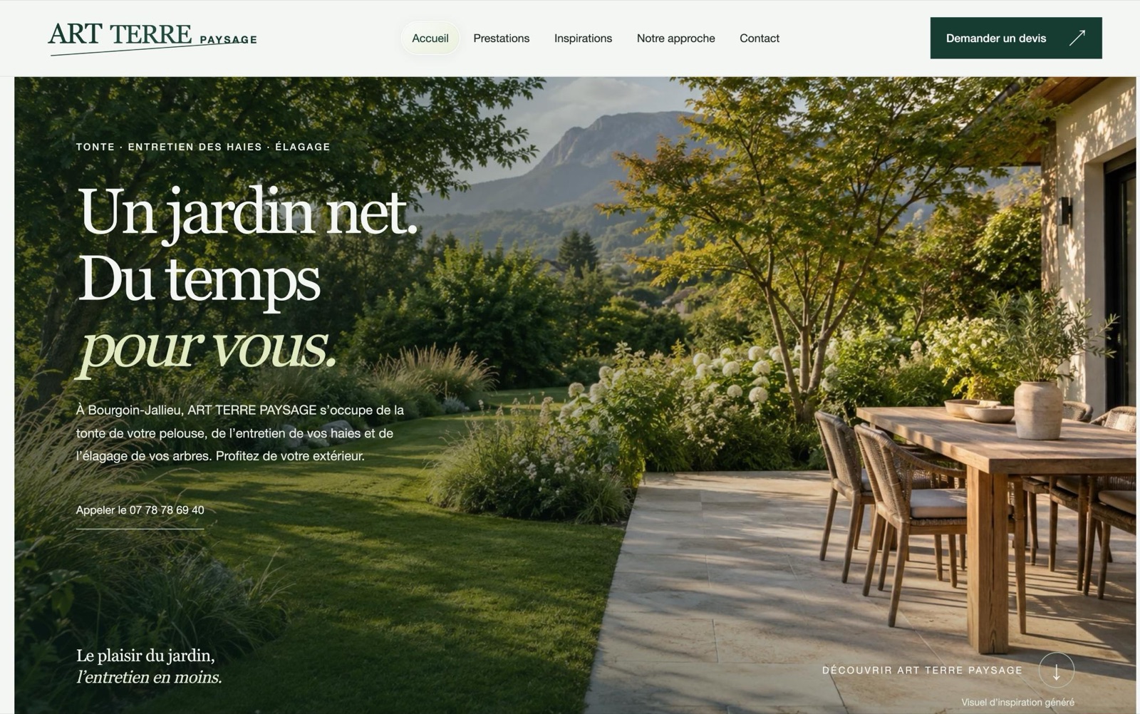 Page d’accueil du site Art Terre Paysage